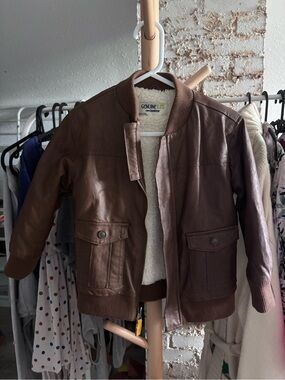 OshKosh B'gosh Brown Faux Leather Sherpa Bomber Jacket